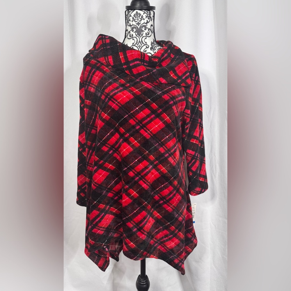 Ruby Rd. Red and Black Plaid Cowl Neck Sweater